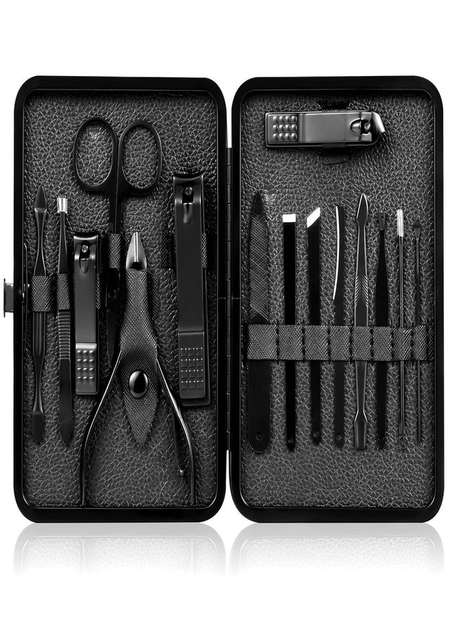 QLNE Nail Clippers Sets High Precisio Stainless Steel Nail Cutter Pedicure Kit Nail File Sharp Nail Scissors and Clipper Manicure Kit Fingernails & Toenails with Portable Stylish case (Black) - Image 1